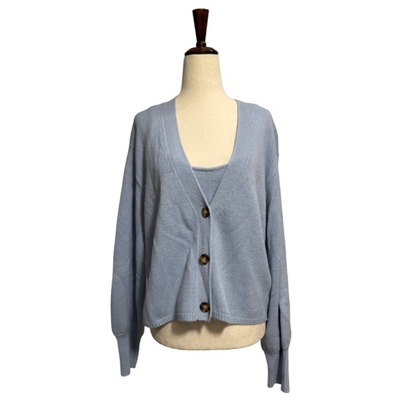 Reformation β’ Varenne Cashmere Cardigan & Tank Set Powder Blue M - Picture 2 of 15